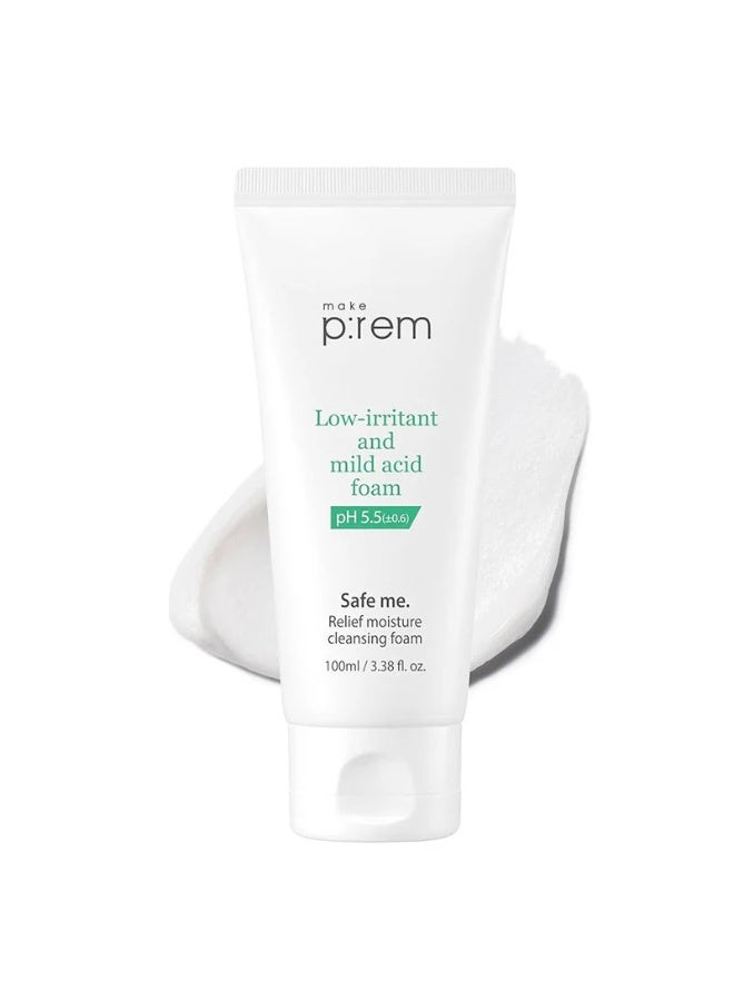 MAKEP:REM Make P:Rem Safe Me. Relief Moisture Cleansing Foam, Delicate Eye-Friendly Face Wash, pH Balanced Deep Pore Cleansing, Korean Skin Care, 100ml - Image 1